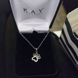 Kay Jewelers sterling Silver and White Paw Pendant Necklace black diamond